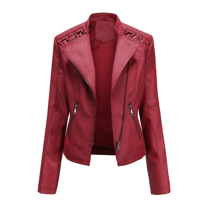 Women Short Leather Jacket Slim Jacket Motorcycle Suit, S, M