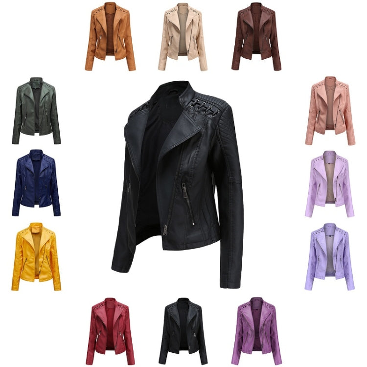 Women Short Leather Jacket Slim Jacket Motorcycle Suit, L, XL