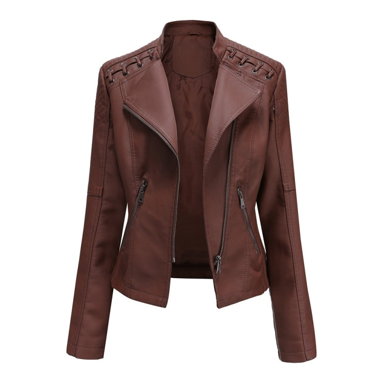 Women Short Leather Jacket Slim Jacket Motorcycle Suit, S, M