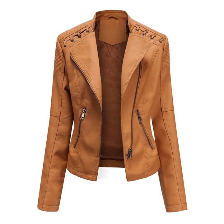 Women Short Leather Jacket Slim Jacket Motorcycle Suit, S, M