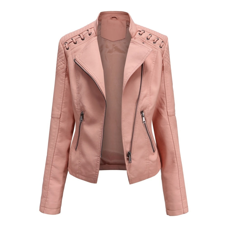 Women Short Leather Jacket Slim Jacket Motorcycle Suit, L, XL