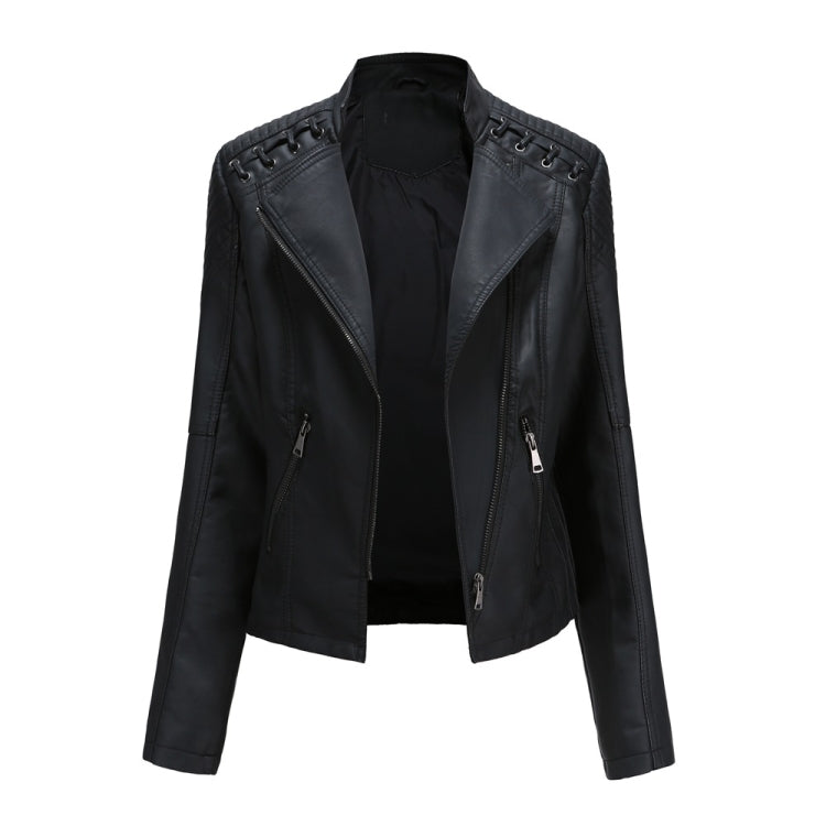 Women Short Leather Jacket Slim Jacket Motorcycle Suit, L, XL