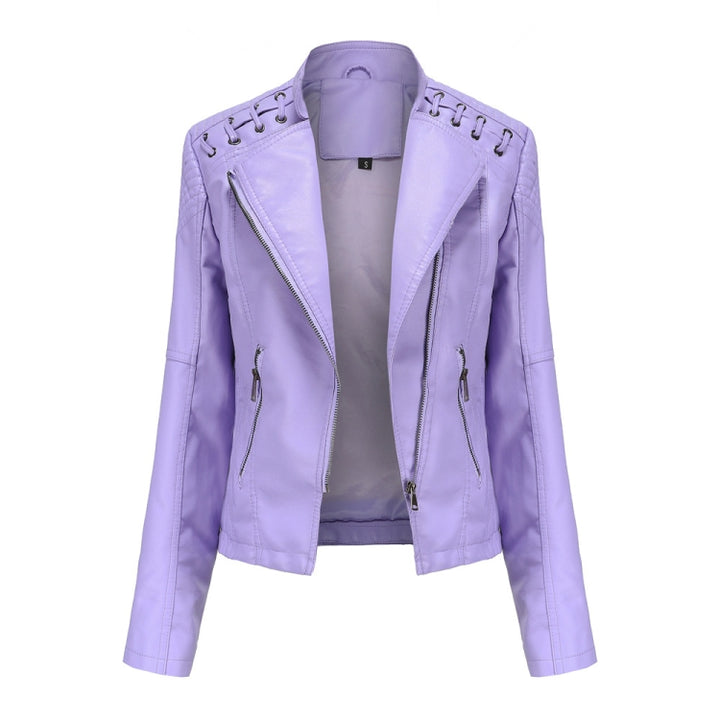 Women Short Leather Jacket Slim Jacket Motorcycle Suit, L, XL