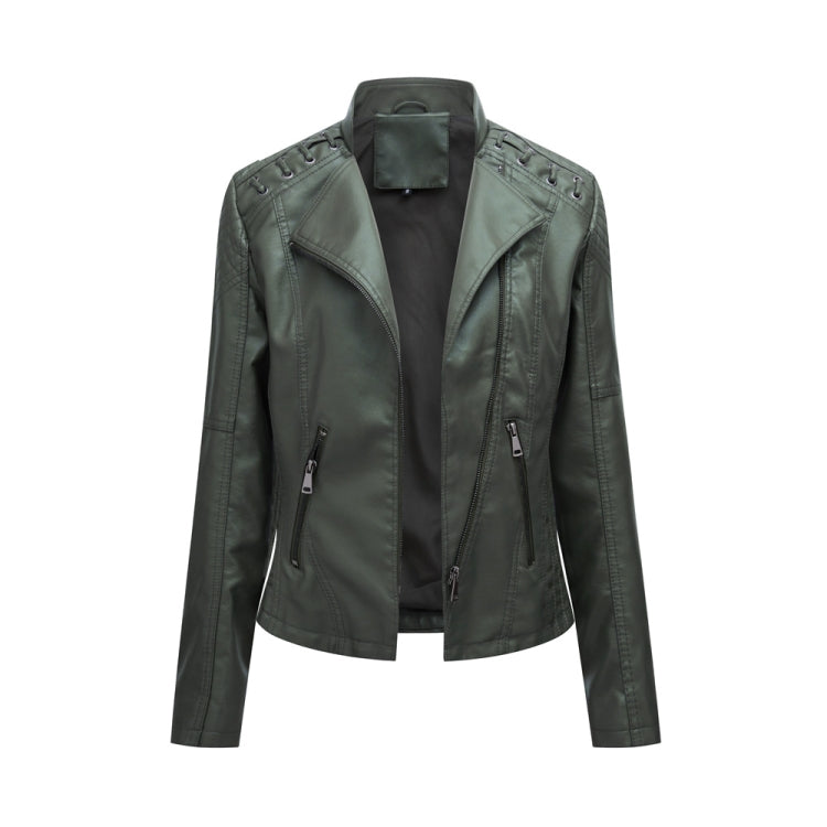 Women Short Leather Jacket Slim Jacket Motorcycle Suit, L, XL