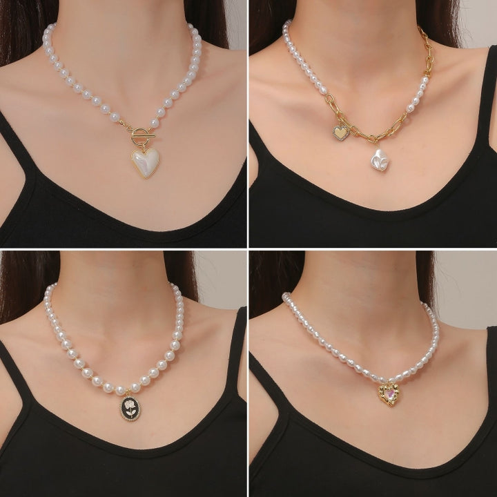 Ladies Temperament Necklace Collarbone Chain, N2210-7 Pearl Chain Love, N2210-8 Thick Chain Love, N2209-2 Light Drilling Love, N2209-11 Colorful Love, N2209-5 Double-layer Green Love, N2209-1 Twist Stick Square Pearl, N2209-6 Oval White Flower