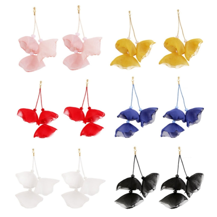 Long Exaggerated Fabric Art Handmade Petal Earrings, E1908-21 Blue, E1908-22 Yellow, E1908-23 Red, E1908-24 Pink, E1908-25 Black, E1908-26 White, E1908-27 Blue, E1908-28 Red, E1908-29 Black, E1908-30 Yellow, E1908-31 Pink, E1908-32 White, E1908-33 Black