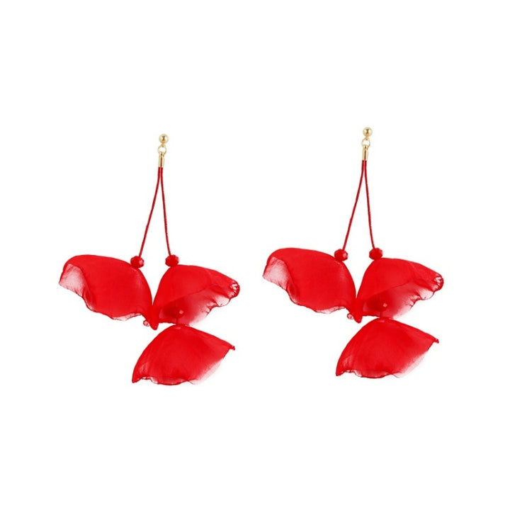 Long Exaggerated Fabric Art Handmade Petal Earrings, E1908-21 Blue, E1908-22 Yellow, E1908-23 Red, E1908-24 Pink, E1908-25 Black, E1908-26 White, E1908-27 Blue, E1908-28 Red, E1908-29 Black, E1908-30 Yellow, E1908-31 Pink, E1908-32 White, E1908-33 Black