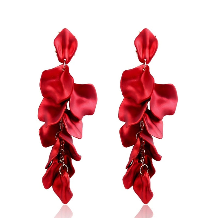 Long Exaggerated Fabric Art Handmade Petal Earrings, E1908-21 Blue, E1908-22 Yellow, E1908-23 Red, E1908-24 Pink, E1908-25 Black, E1908-26 White, E1908-27 Blue, E1908-28 Red, E1908-29 Black, E1908-30 Yellow, E1908-31 Pink, E1908-32 White, E1908-33 Black