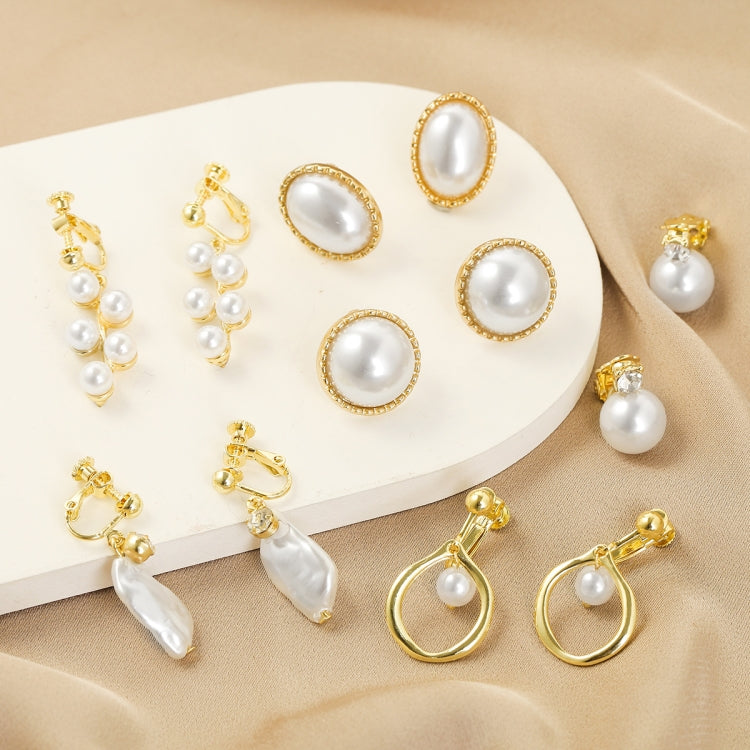 Baroque Earrings Pearl Ear Clip Women Without Ear Piercing, 1202 Long Gold, 1201 Long Silver, 0402 Short Gold, 0401 Short Silver, E2109-7 Half Round, E2109-8 Half Ellipse, E2109-10 Leaf Model, E2109-11 Five Small Pearls, E2109-14 Small Pearl