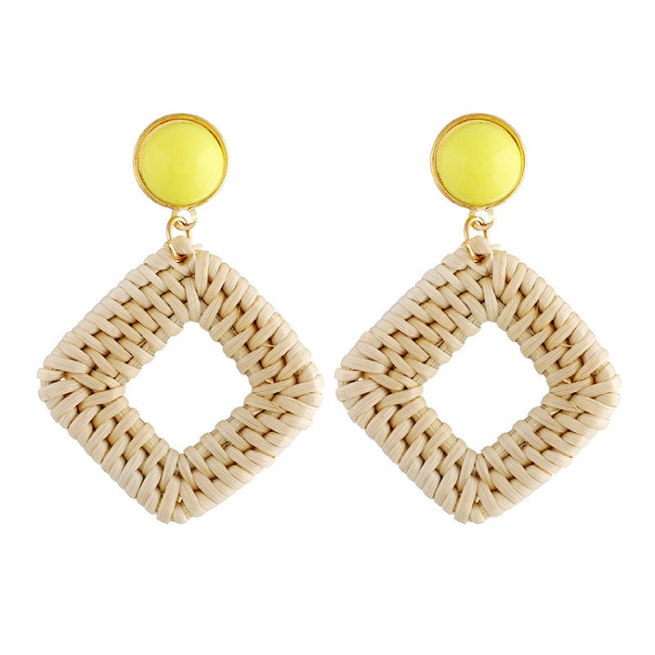 Bamboo Vine Handmade Woven Earrings Bosomia Style Earrings, E2002-1 Ear Hook Circle, E2002-2 Black Frame, E2002-3 Yellow Frame, E2002-4 Blue Frame, E2002-5 Knock Pattern Circle, E2002-6 Knock Pattern Deep Cake, E2002-7 Knock Pattern Water Drop