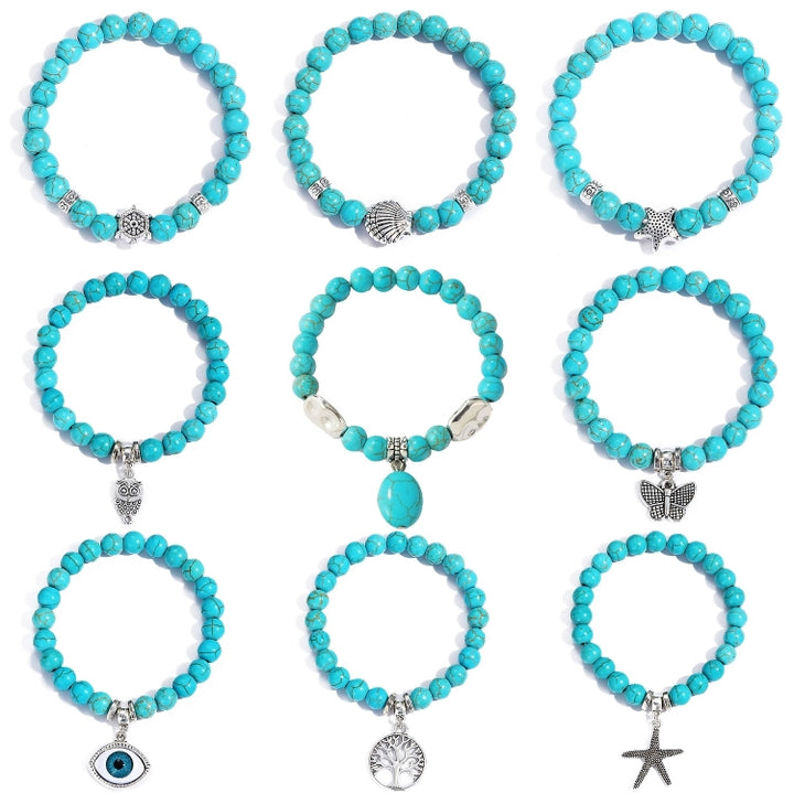 Women Beaded Bracelet Turquoise Ethnic Style Charm Jewelry, S2208-2 Owl, S2208-3 Butterfly, S2208-4 Sea Star, S2208-5 Life Tree, S2208-1 Eyes, S2203-12 Cross, S2203-13 Turquoise Pendant, S2212-1 Eyes, S2303-1, S2303-2 Turtles, S2303-3 Cross