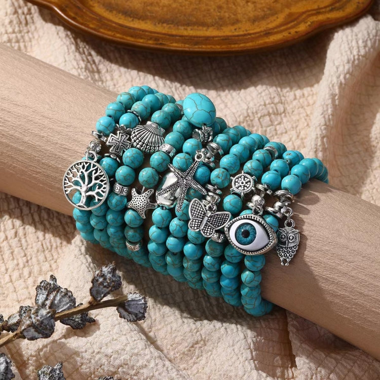 Women Beaded Bracelet Turquoise Ethnic Style Charm Jewelry, S2208-2 Owl, S2208-3 Butterfly, S2208-4 Sea Star, S2208-5 Life Tree, S2208-1 Eyes, S2203-12 Cross, S2203-13 Turquoise Pendant, S2212-1 Eyes, S2303-1, S2303-2 Turtles, S2303-3 Cross