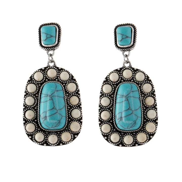 925 Antique Silver Plated Turquoise Earrings, EA094