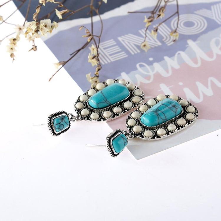 925 Antique Silver Plated Turquoise Earrings, EA094