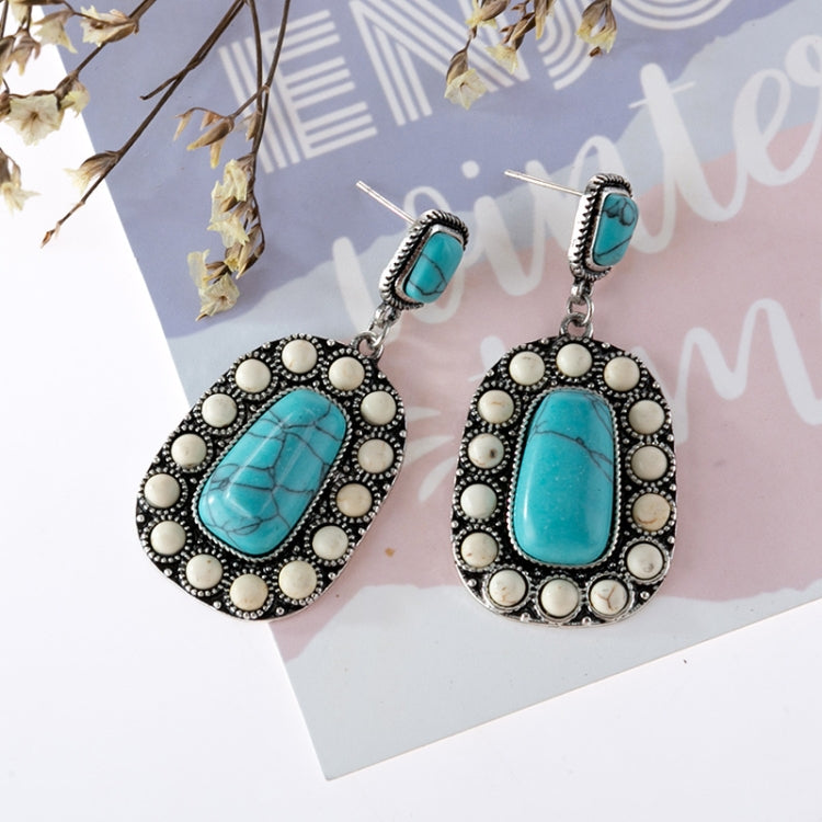 925 Antique Silver Plated Turquoise Earrings, EA094