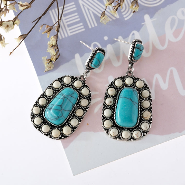 925 Antique Silver Plated Turquoise Earrings, EA094