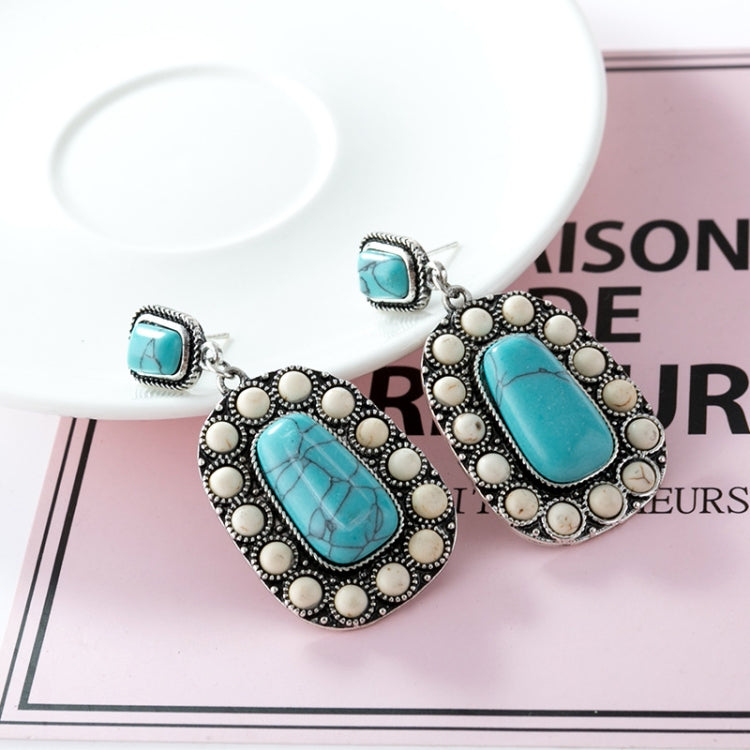 925 Antique Silver Plated Turquoise Earrings, EA094