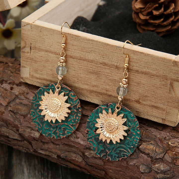 Vintage Bohemian Two Layer Sunflower Vintage Earrings, EA584