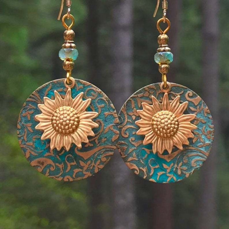 Vintage Bohemian Two Layer Sunflower Vintage Earrings, EA584