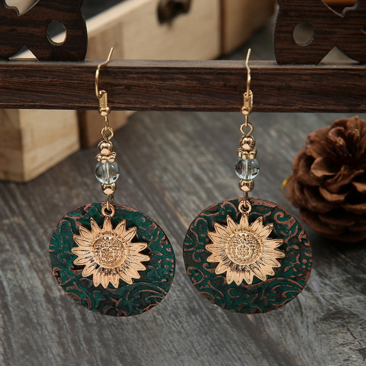 Vintage Bohemian Two Layer Sunflower Vintage Earrings, EA584