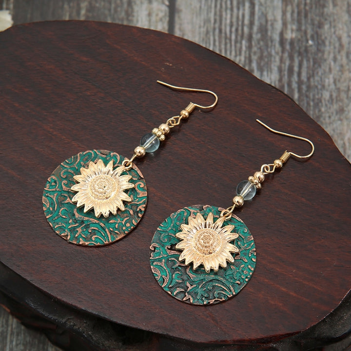 Vintage Bohemian Two Layer Sunflower Vintage Earrings, EA584