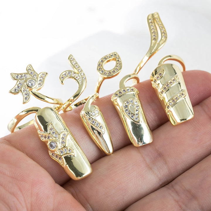 Diamond Nail Cap Jewelry Open Ring, Color: Gold Little Finger, Silver Index Finger, Silver Middle Finger, Silver Ring Finger, Silver Little Finger, Gold Index Finger, Gold Middle Finger, Gold Ring Finger, Gold Little Finger