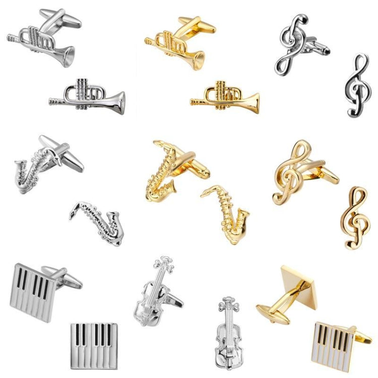 Brass Music Series Instrument Note Cufflinks, Color: Silver Shelf Drum, Silver  Treble Symbol, Gold Treble Symbol, Silver Sax, Gold Sax, Silver Sixteen Notes, Gold Sixteen Notes, Silver Shelf Drum, Red Drum Kit, Silver Piano Keyboard, Gold Piano Keyboard