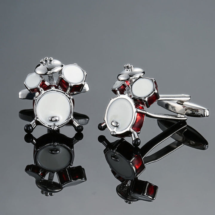 Brass Music Series Instrument Note Cufflinks, Color: Silver Shelf Drum, Silver  Treble Symbol, Gold Treble Symbol, Silver Sax, Gold Sax, Silver Sixteen Notes, Gold Sixteen Notes, Silver Shelf Drum, Red Drum Kit, Silver Piano Keyboard, Gold Piano Keyboard