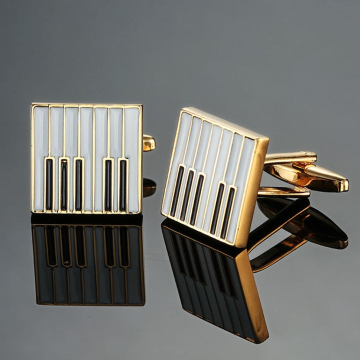 Brass Music Series Instrument Note Cufflinks, Color: Silver Shelf Drum, Silver  Treble Symbol, Gold Treble Symbol, Silver Sax, Gold Sax, Silver Sixteen Notes, Gold Sixteen Notes, Silver Shelf Drum, Red Drum Kit, Silver Piano Keyboard, Gold Piano Keyboard