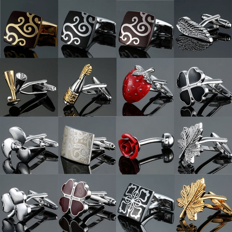 Men Clover Rose Pattern Cufflinks, Color: Red Strawberry, Silver Clover, Black Clover, Red Clover, Silver Maple Leaf, Gold Maple Leaf, Red Rose, Black Flower Pattern, Wine Red Silver Pattern, Black Cloud Pattern, Gold Cloud Pattern, Silver Laser Flower