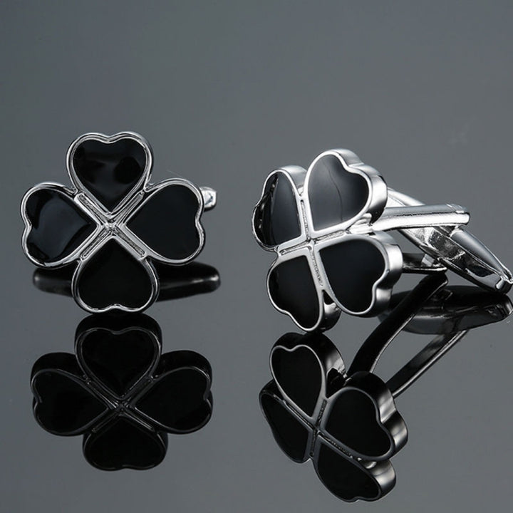 Men Clover Rose Pattern Cufflinks, Color: Red Strawberry, Silver Clover, Black Clover, Red Clover, Silver Maple Leaf, Gold Maple Leaf, Red Rose, Black Flower Pattern, Wine Red Silver Pattern, Black Cloud Pattern, Gold Cloud Pattern, Silver Laser Flower