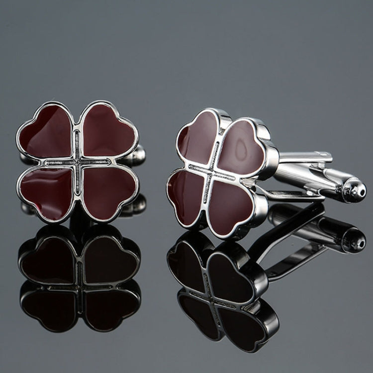 Men Clover Rose Pattern Cufflinks, Color: Red Strawberry, Silver Clover, Black Clover, Red Clover, Silver Maple Leaf, Gold Maple Leaf, Red Rose, Black Flower Pattern, Wine Red Silver Pattern, Black Cloud Pattern, Gold Cloud Pattern, Silver Laser Flower