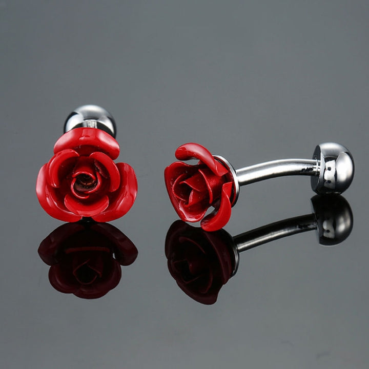 Men Clover Rose Pattern Cufflinks, Color: Red Strawberry, Silver Clover, Black Clover, Red Clover, Silver Maple Leaf, Gold Maple Leaf, Red Rose, Black Flower Pattern, Wine Red Silver Pattern, Black Cloud Pattern, Gold Cloud Pattern, Silver Laser Flower