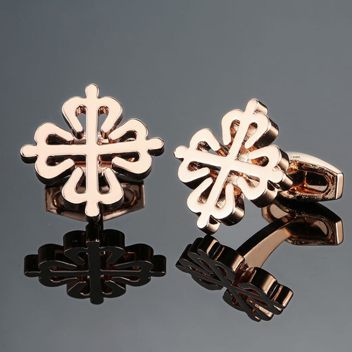 Men Brass Plated Shirt Cufflinks, Color: Silver Cross Flower, Silver Cross Flower, Rose Gold Cross Flower, Black Double Leather Rope, Brown Double Leather Rope, Blue Double Leather Rope, Cylindrical Rope, Silver Ball, Gold Ball, Blue Purple Stripe