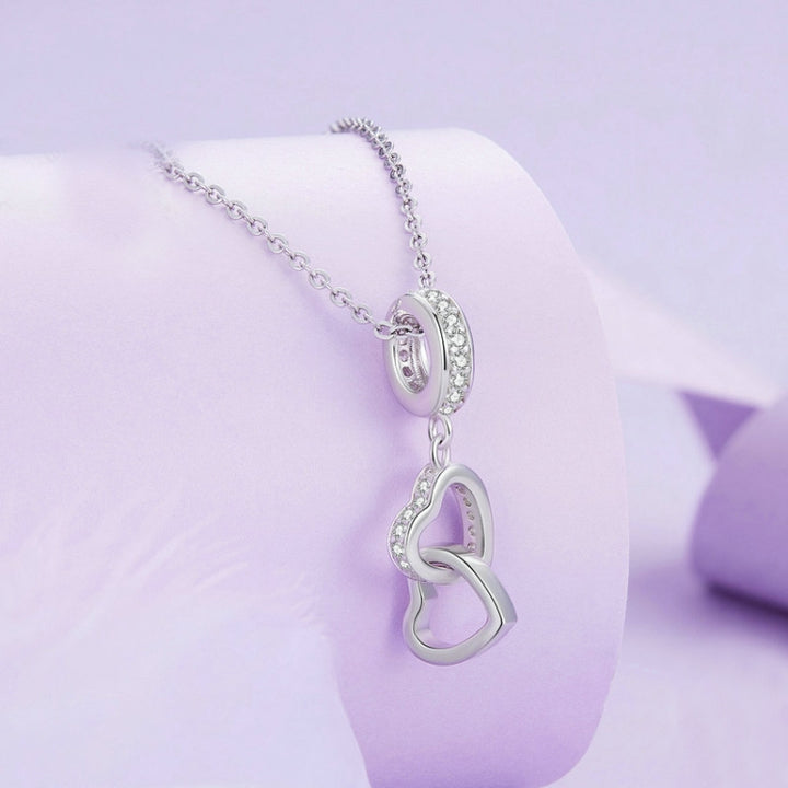 Sterling Silver S925 Interlocking Love Platinum Zircon Heart Shape Pendant, SCC2455