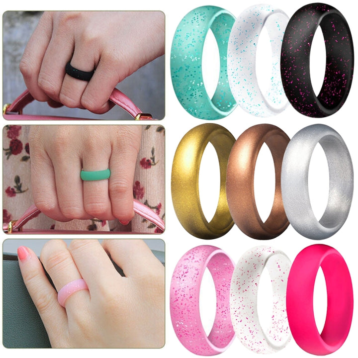 SH100 5.7mm Wide Silicone Ring Glitter Couple Ring, No.4, No.5, No.6