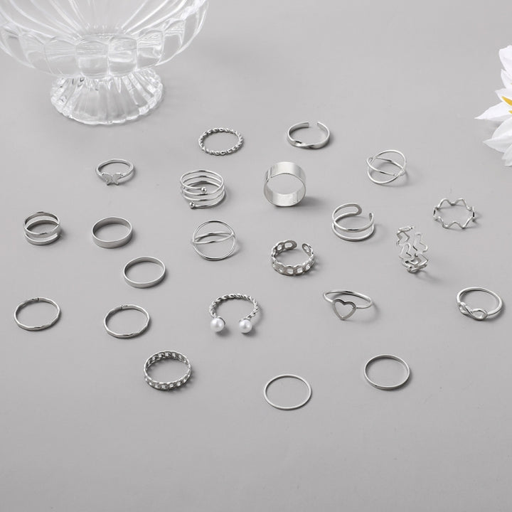 22pcs/set Heart Butterfly Joint Open Ring, 22pcs/set Gold 7161, 22pcs/set Silver 6699