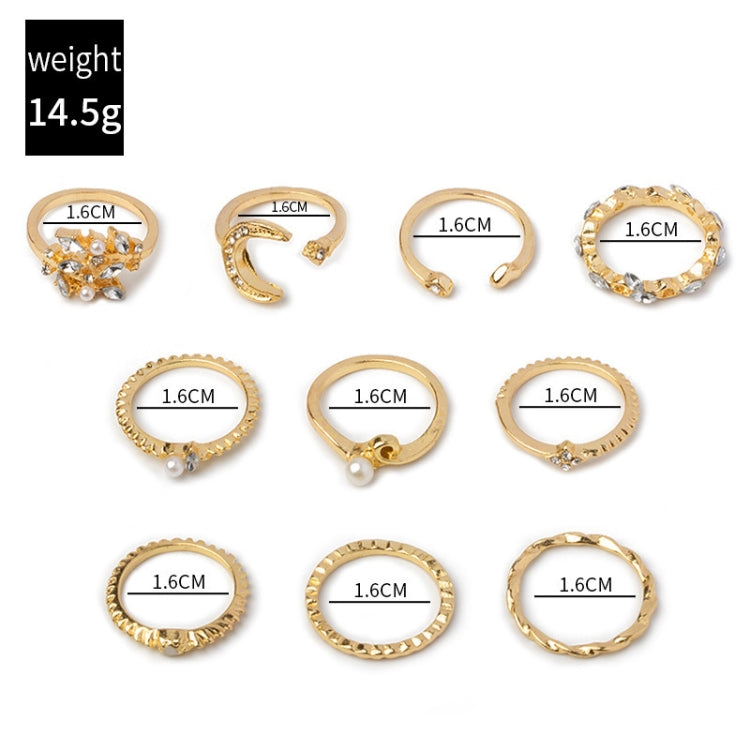 10pcs/set Moon Star Leaves Heart Rhinestone Knuckle Ring, 10pcs/set 5900