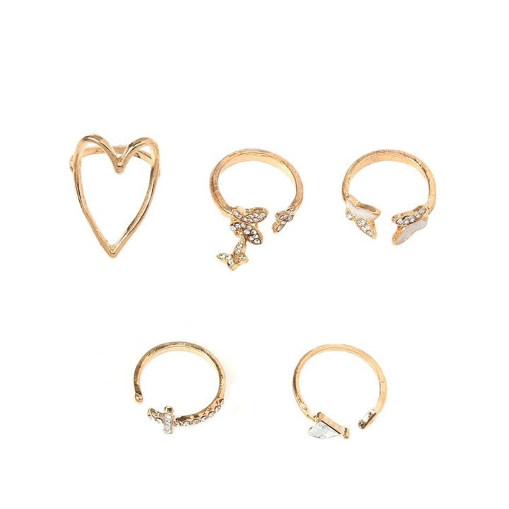 5pcs/set Cross Triangle Heart Hollow Butterfly Knuckle Ring, 5pcs/set 5217