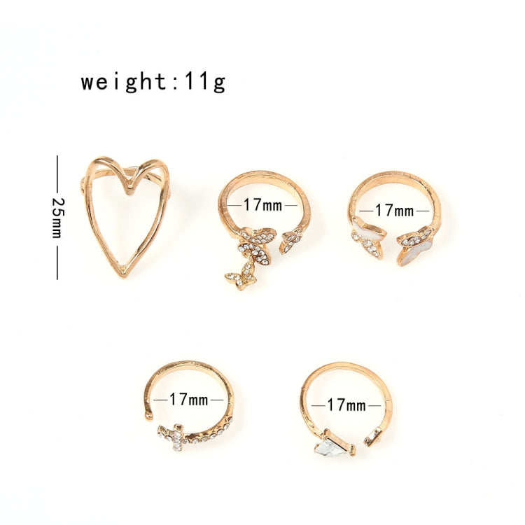 5pcs/set Cross Triangle Heart Hollow Butterfly Knuckle Ring, 5pcs/set 5217