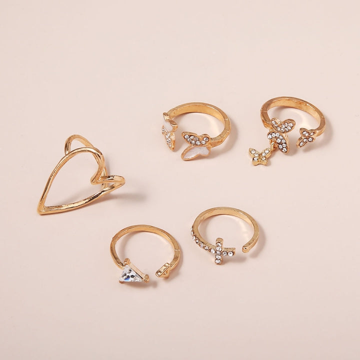 5pcs/set Cross Triangle Heart Hollow Butterfly Knuckle Ring, 5pcs/set 5217