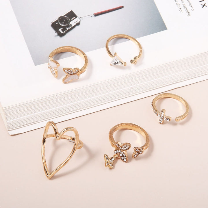 5pcs/set Cross Triangle Heart Hollow Butterfly Knuckle Ring, 5pcs/set 5217