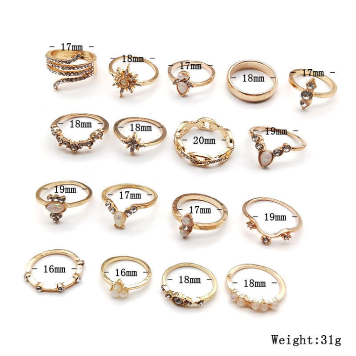 17pcs/set Bohemian Alloy Ring With Diamonds