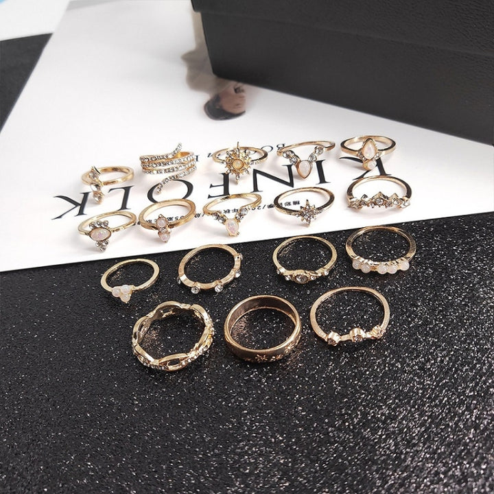 17pcs/set Bohemian Alloy Ring With Diamonds