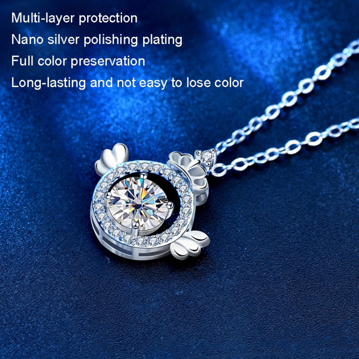 XMA017 Moissanite Diamond Necklace 925 Sterling Silver Crown Pendant Clasp Chain, XMA017