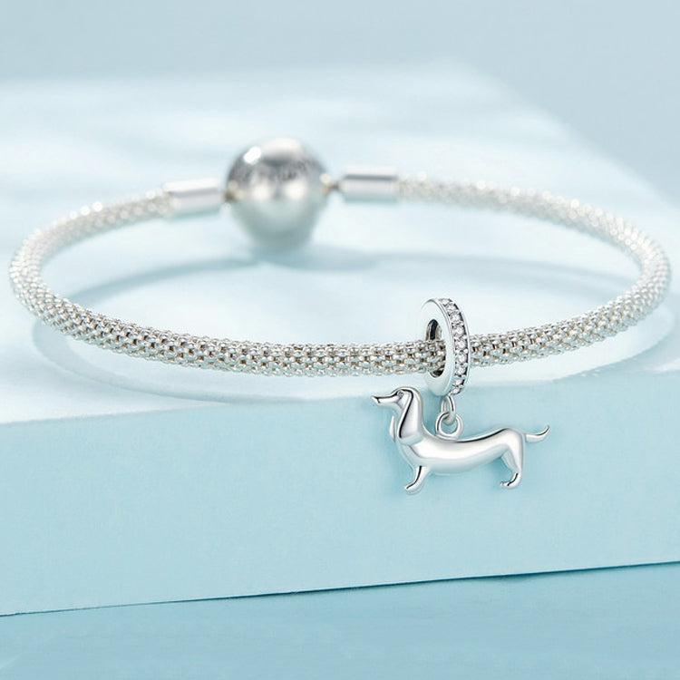 S925 Sterling Silver Cute Little Dachshund Pendant DIY Beaded Bracelet Accessories, SCC2561