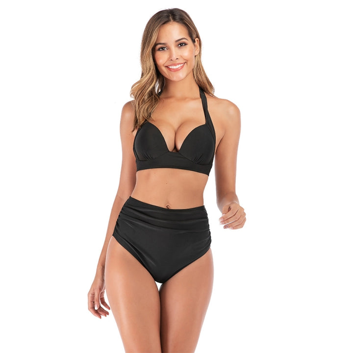 Lace-Up Halter Backless High-Waisted Swimsuit Split Printed Bikini Swimsuit, L, XL