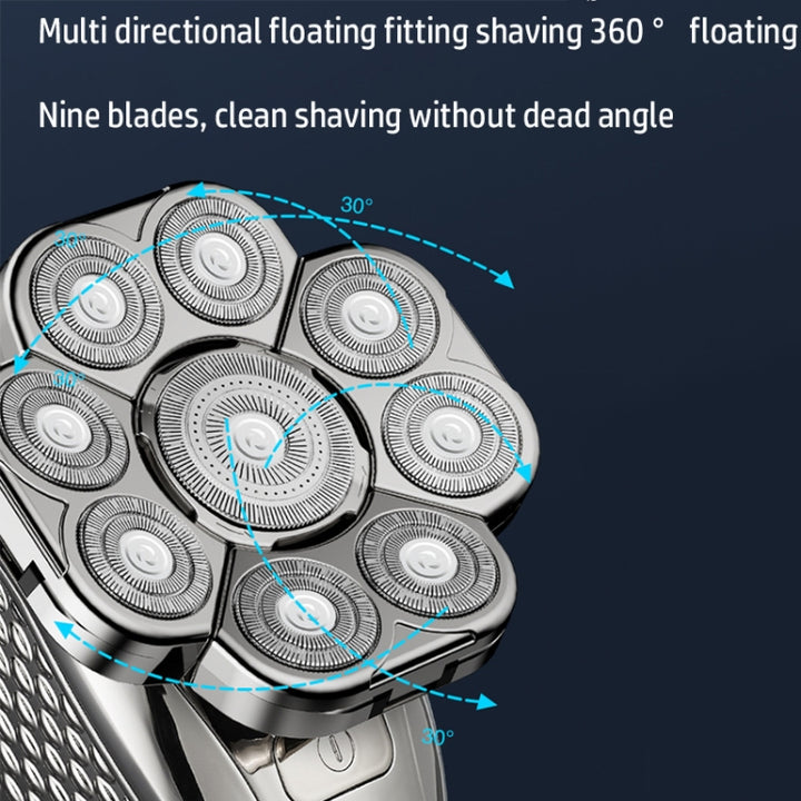 9 Knife Head Multifunctional USB Shaver Full Body Water Washing Shaver Men Hair Bald, Single Machine, 6 In 1