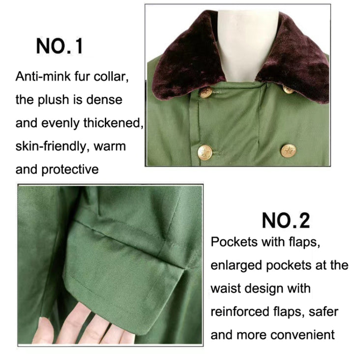 Long Civil Disaster Relief Cotton Coat Windproof Lengthened Cold-proof Fleece Thickened Cotton Coat, Green, Green (Demolished), Black, Black (Disassembly), 80/20 Polyester Card