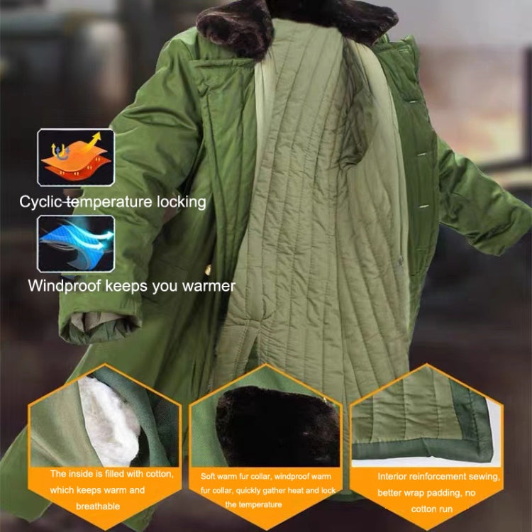 Long Civil Disaster Relief Cotton Coat Windproof Lengthened Cold-proof Fleece Thickened Cotton Coat, Green, Green (Demolished), Black, Black (Disassembly), 80/20 Polyester Card